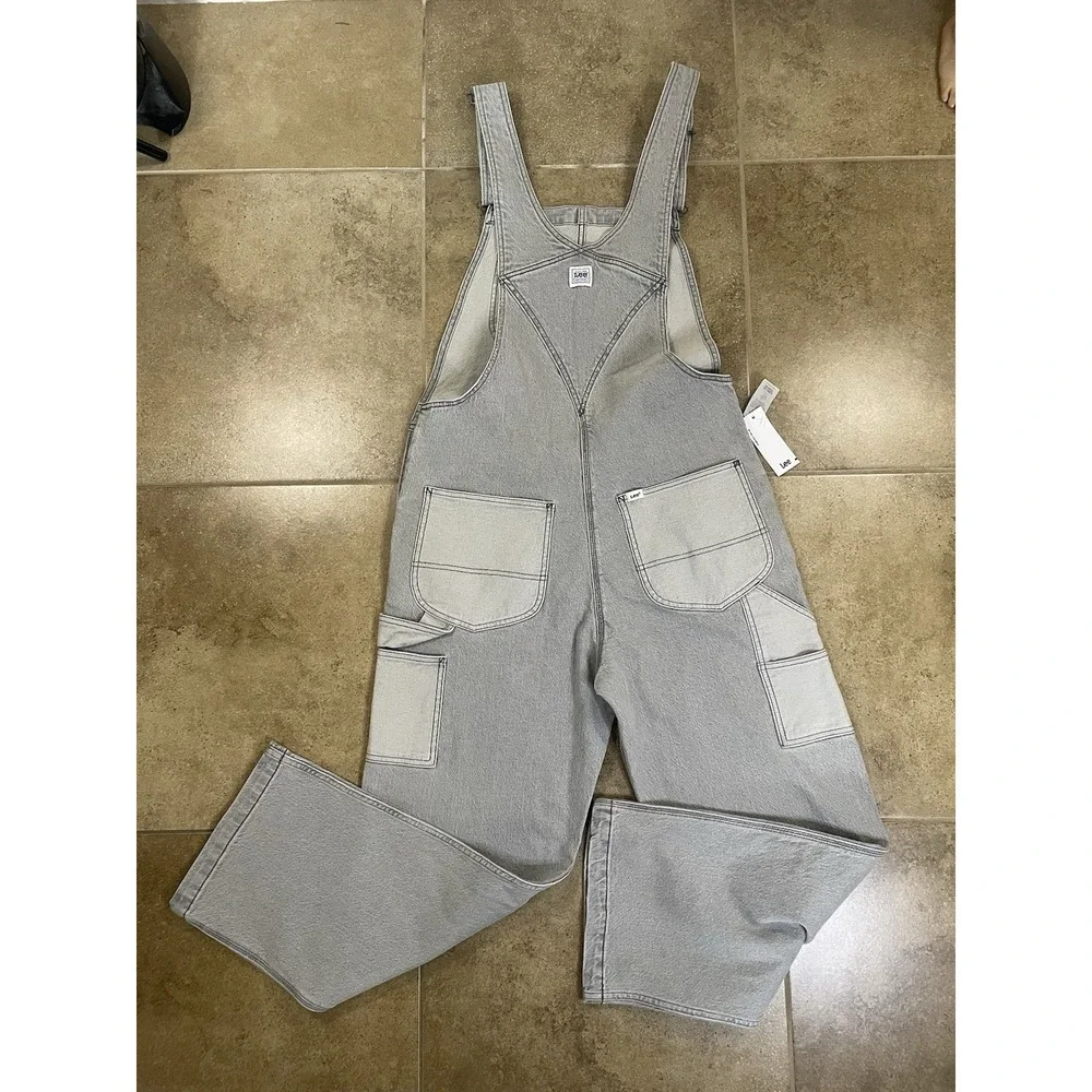 NWT Lee Workwear Bib Overalls Mens Size M Denim Carpenter Faded Gray Wash